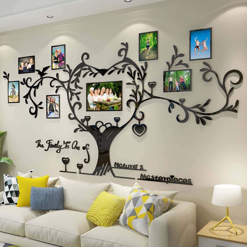 DecorSmart Love Family Tree Picture Frame Collage Removable 3D DIY Acrylic Wall Decor Stickers with Inspirational Quote for Living Room, Black - Image 1