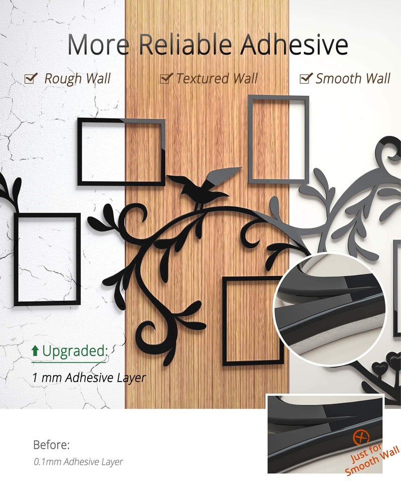 DecorSmart Love Family Tree Picture Frame Collage Removable 3D DIY Acrylic Wall Decor Stickers with Inspirational Quote for Living Room, Black - Image 4