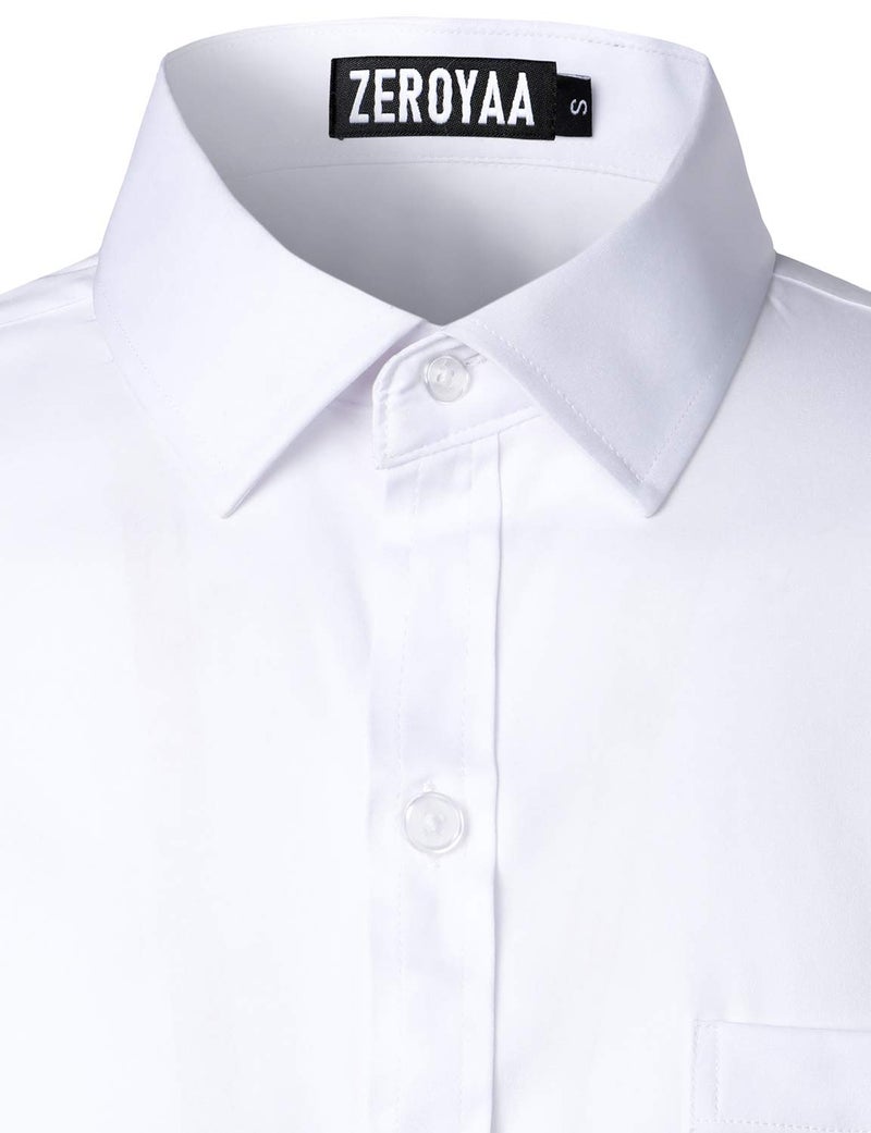 ZEROYAA Men's Urban Stylish Casual Business Slim Fit Long Sleeve Button Up Dress Shirt with Pocket ZLCL29 White Large - Image 5