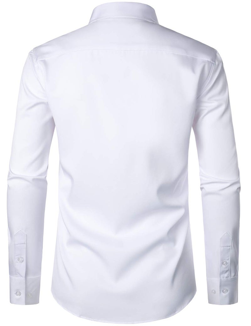 ZEROYAA Men's Urban Stylish Casual Business Slim Fit Long Sleeve Button Up Dress Shirt with Pocket ZLCL29 White Large - Image 3
