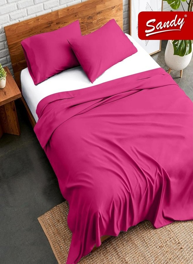 Sandy Premium Hotel Quality Flat Sheet and Pillow Cases, Bed Sheet 3 Pieces Set, Soft & Breathable and Cooling, Full Size 243 x 205 cm, Fuchsia - Image 1