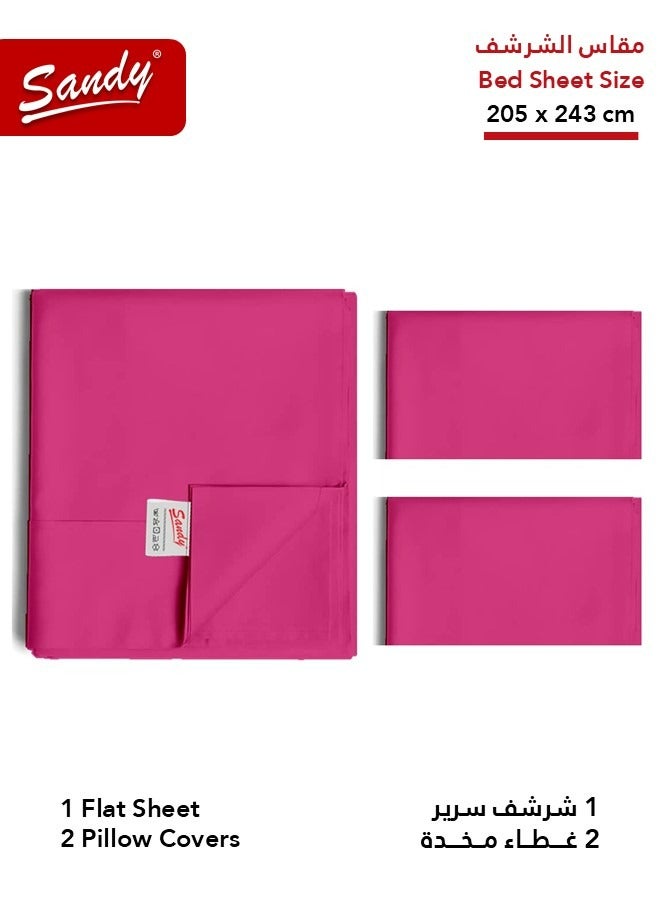 Sandy Premium Hotel Quality Flat Sheet and Pillow Cases, Bed Sheet 3 Pieces Set, Soft & Breathable and Cooling, Full Size 243 x 205 cm, Fuchsia - Image 2