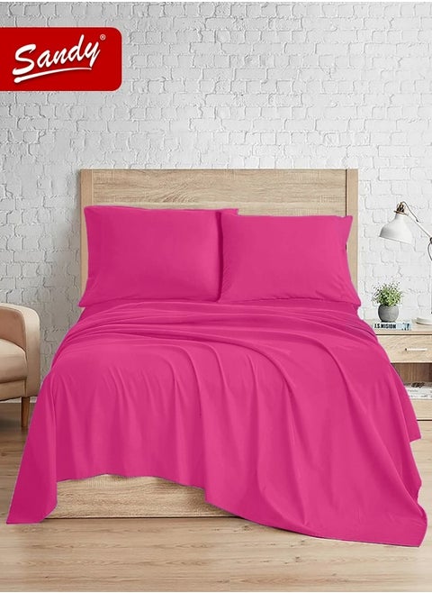Sandy Premium Hotel Quality Flat Sheet and Pillow Cases, Bed Sheet 3 Pieces Set, Soft & Breathable and Cooling, Full Size 243 x 205 cm, Fuchsia