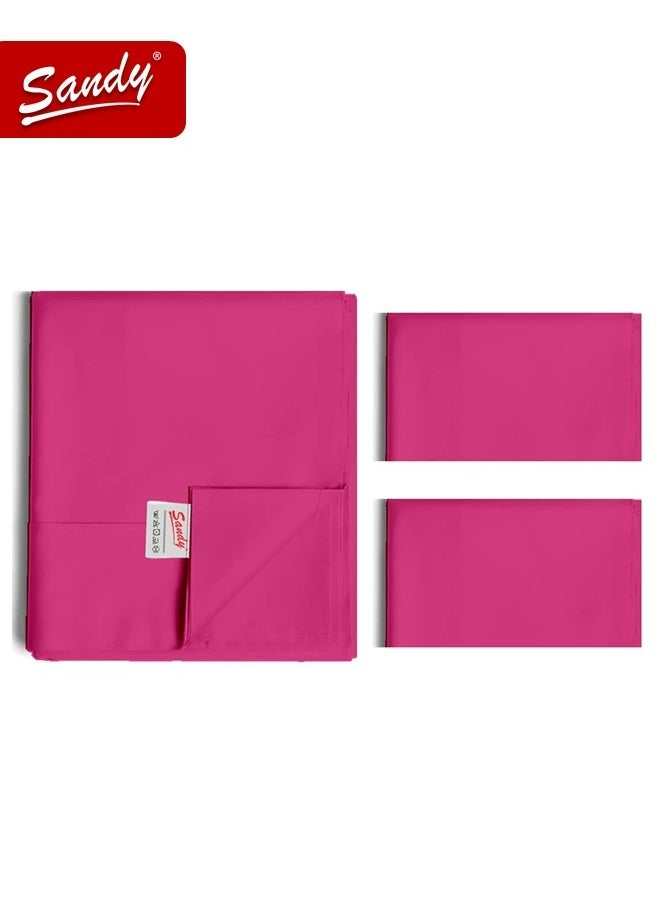 Sandy - Sandy Premium Hotel Quality Flat Sheet and Pillow Cases, Bed Sheet 3 Pieces Set, Soft & Breathable and Cooling, Full Size 243 x 205 cm, Fuchsia - Image 1