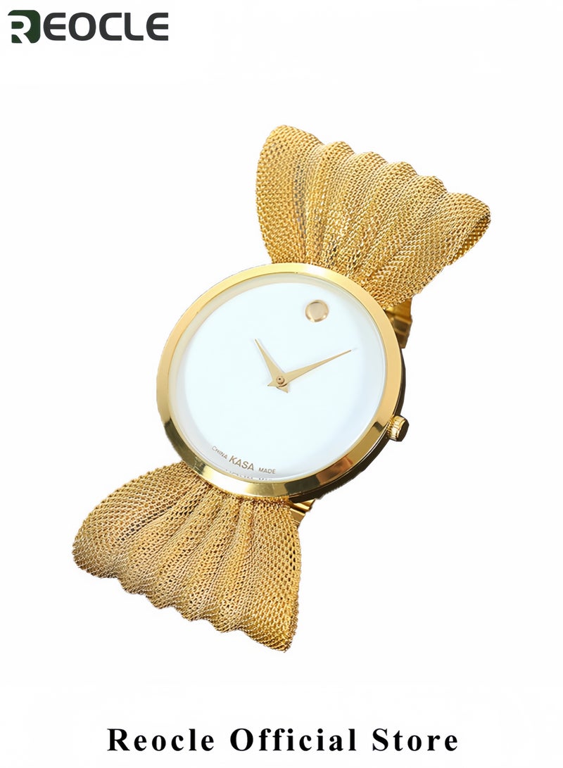 REOCLE Fashionable Simple Watch Butterfly Mesh Strap Women's Luxury Watch Design Pointer Large Wrist Watch - Image 5