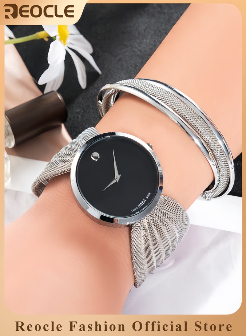 REOCLE Fashionable Simple Watch Butterfly Mesh Strap Women's Luxury Watch Design Pointer Large Wrist Watch - Image 1