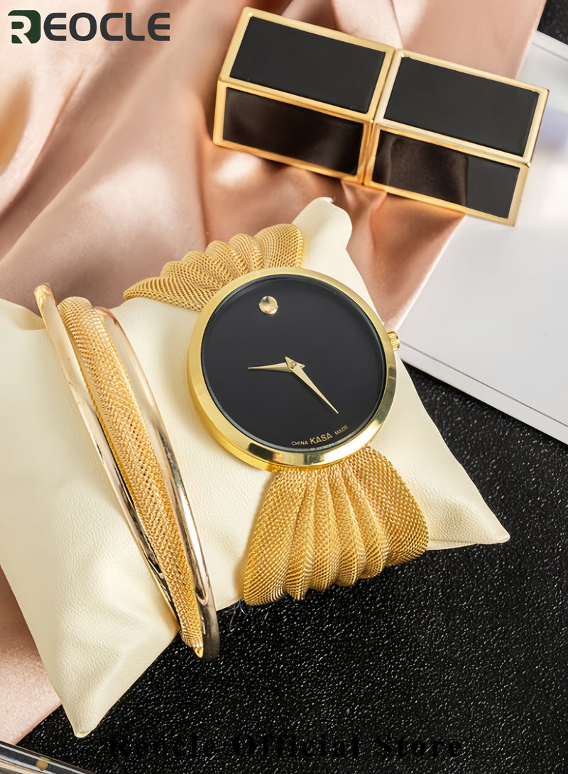 REOCLE Fashionable Simple Watch Butterfly Mesh Strap Women's Luxury Watch Design Pointer Large Wrist Watch - Image 3