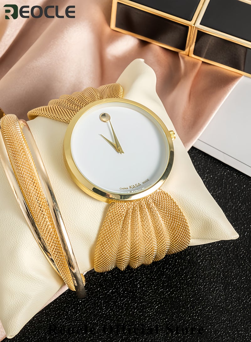 REOCLE Fashionable Simple Watch Butterfly Mesh Strap Women's Luxury Watch Design Pointer Large Wrist Watch - Image 2