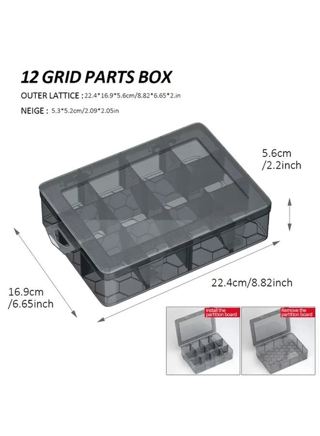 Adjustable Black Plastic Organizer Box 12 Large Grids for Electronic Components Screws Bolts Nuts - Image 1