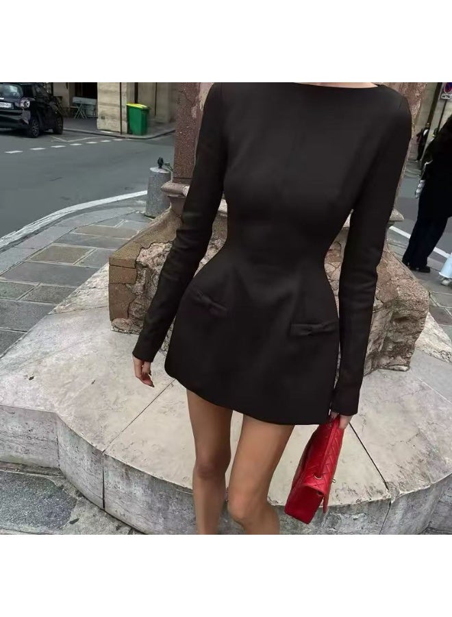 general Clothing And Elegant Long-Sleeved Bow A-Line Skirt Dress Drop Shipping - Image 3