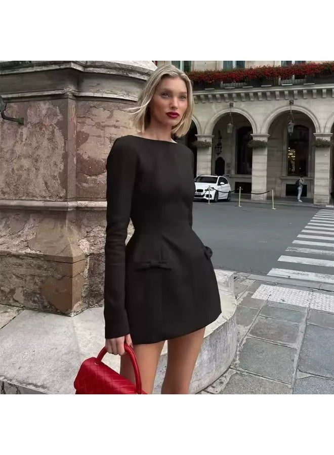 general Clothing And Elegant Long-Sleeved Bow A-Line Skirt Dress Drop Shipping - Image 1