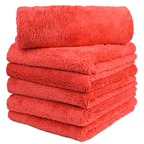 CARCAREZ Microfiber Car Wash Drying Towels Professional Grade Premium Microfiber Towels for Car Wash Drying 450GSM 16 inx 16 in Pack of 6 6 Pack Red