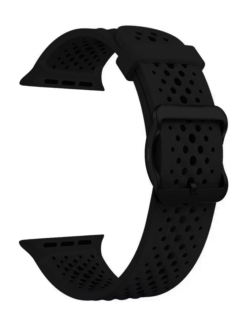 CATANES 49mm/45mm/44mm/ Sport Silicone Watch Band Compatible with Apple Watch Series 9/8/7/6/5/4/3/2/1 & SE – Breathable Soft Strap with Buckle -  Black - Image 3