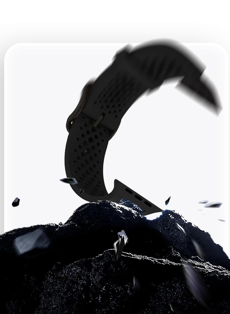 CATANES 49mm/45mm/44mm/ Sport Silicone Watch Band Compatible with Apple Watch Series 9/8/7/6/5/4/3/2/1 & SE – Breathable Soft Strap with Buckle -  Black - Image 5