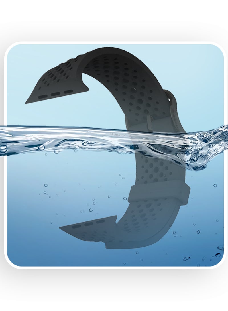 CATANES 49mm/45mm/44mm/ Sport Silicone Watch Band Compatible with Apple Watch Series 9/8/7/6/5/4/3/2/1 & SE – Breathable Soft Strap with Buckle -  Black - Image 4