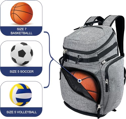WOLT Basketball Backpack Large Sports Bag with Separate Ball Compartment and Shoes Pocket for Basketball Soccer Rugby Volleyball Baseball - Image 3