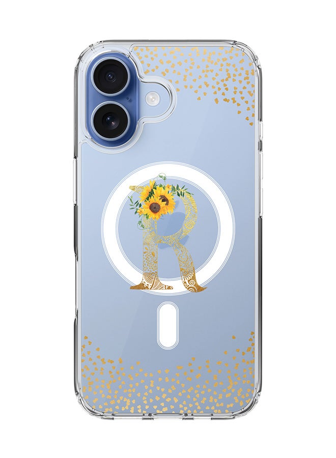 Stylizedd Classic Clear MagSafe Case for iPhone 17 , Hybrid Soft Case Flexible Edges Anti Drop TPU PC Gel Thin Transparent Cover [ Designed for iPhone 17 ] - Custom Monogram Initial Letter Floral Pattern Alphabet - R  (Clear )