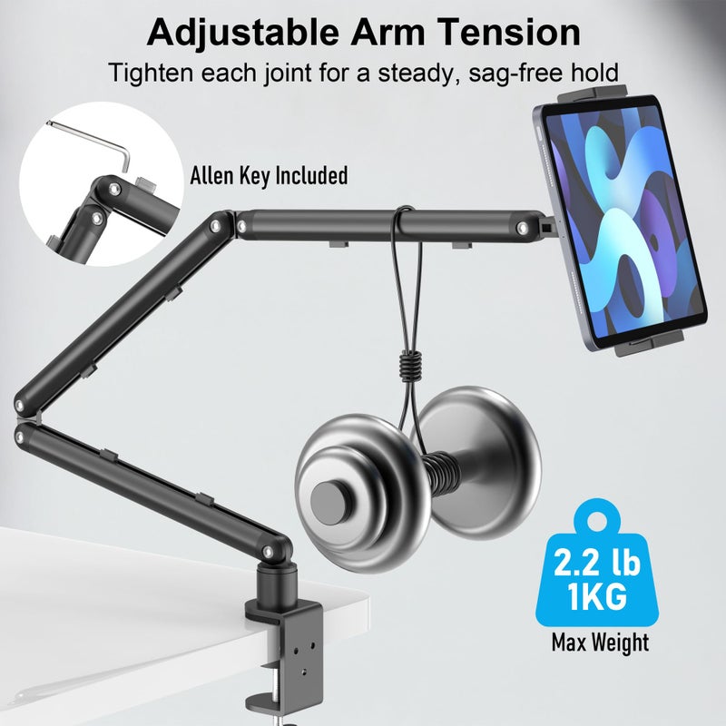 TeQable iPad Holder for Desk, Adjustable Tablet Arm iPad Desk Mount with C-Clamp, 30" Foldable Long Arm & 360Â° Rotation, Fits 4.7"â€“15.6" i Pad Pro/Air/Mini, Phones & 15.6" Portable Monitors for Desk/Bed Use - Image 4