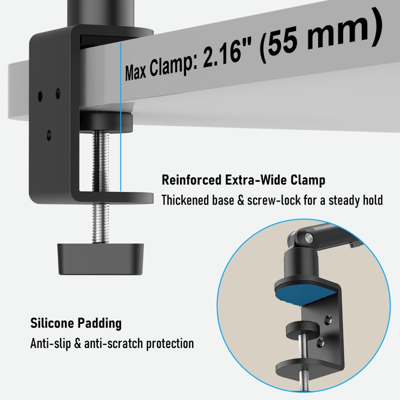 TeQable iPad Holder for Desk, Adjustable Tablet Arm iPad Desk Mount with C-Clamp, 30" Foldable Long Arm & 360Â° Rotation, Fits 4.7"â€“15.6" i Pad Pro/Air/Mini, Phones & 15.6" Portable Monitors for Desk/Bed Use - Image 3