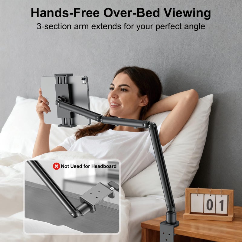 TeQable iPad Holder for Desk, Adjustable Tablet Arm iPad Desk Mount with C-Clamp, 30" Foldable Long Arm & 360Â° Rotation, Fits 4.7"â€“15.6" i Pad Pro/Air/Mini, Phones & 15.6" Portable Monitors for Desk/Bed Use - Image 2