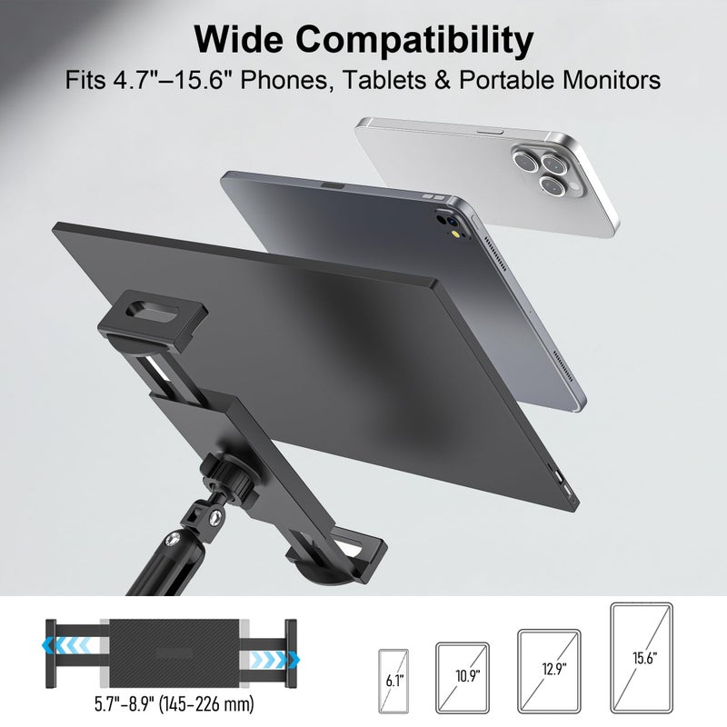 TeQable iPad Holder for Desk, Adjustable Tablet Arm iPad Desk Mount with C-Clamp, 30" Foldable Long Arm & 360Â° Rotation, Fits 4.7"â€“15.6" i Pad Pro/Air/Mini, Phones & 15.6" Portable Monitors for Desk/Bed Use - Image 5