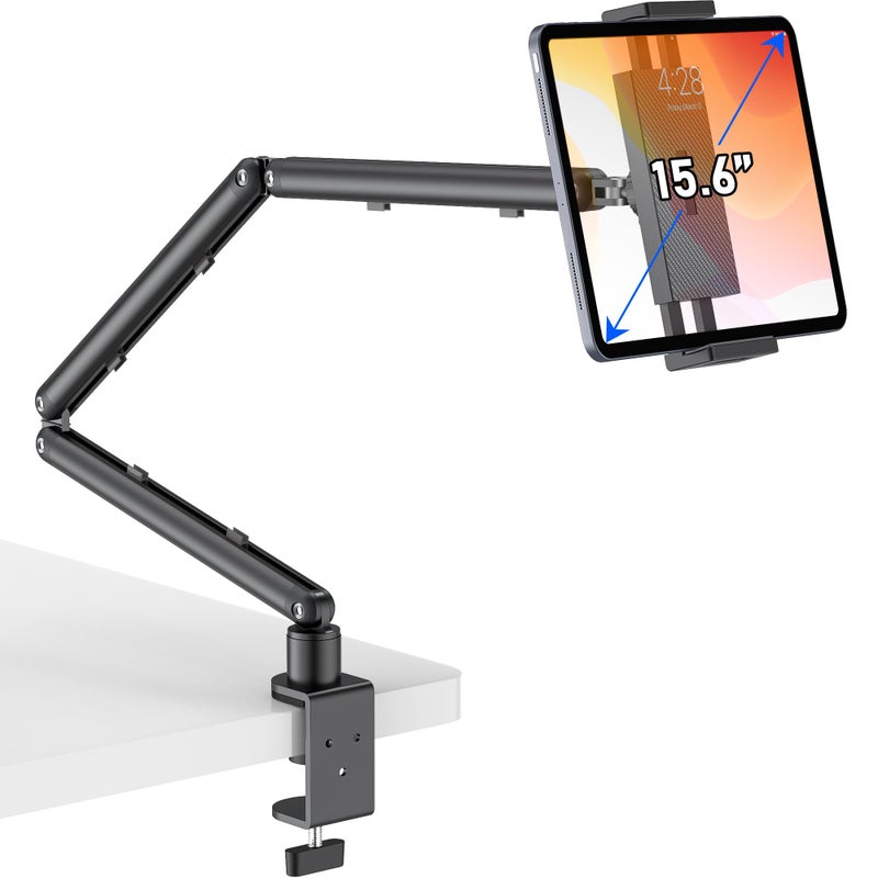 TeQable iPad Holder for Desk, Adjustable Tablet Arm iPad Desk Mount with C-Clamp, 30" Foldable Long Arm & 360Â° Rotation, Fits 4.7"â€“15.6" i Pad Pro/Air/Mini, Phones & 15.6" Portable Monitors for Desk/Bed Use - Image 1