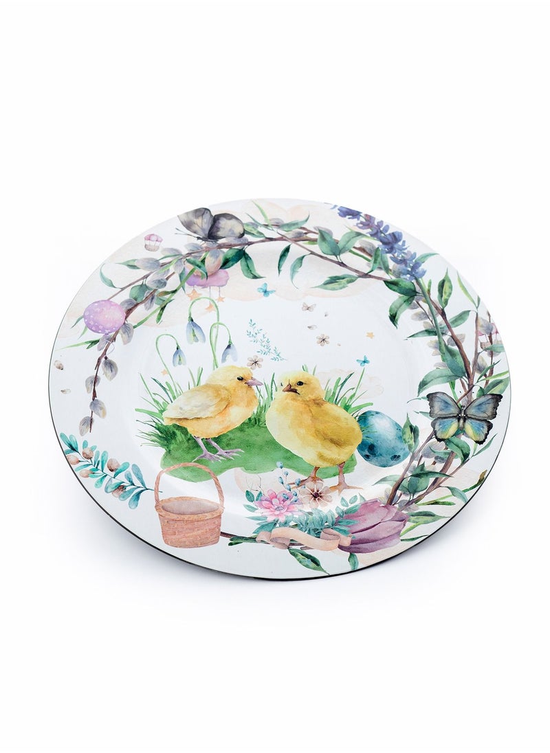 MARS Q - Luxurious round serving platter with multicolored flowers and two birds print - Image 1
