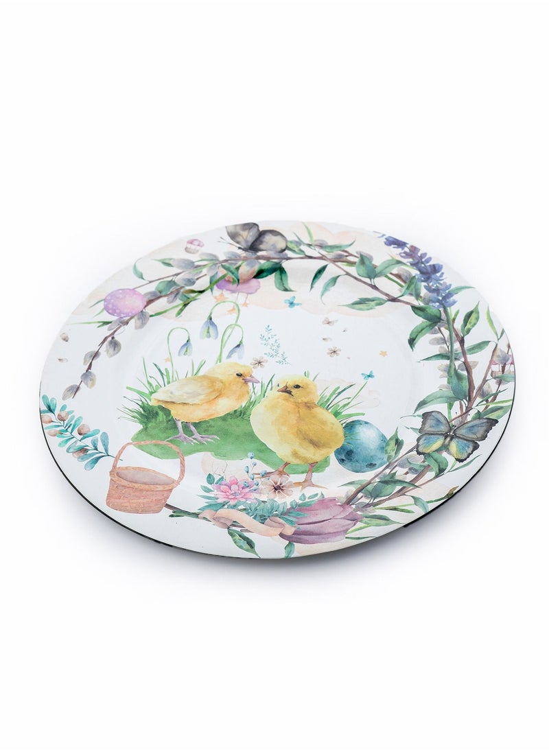 MARS Q - Luxurious round serving platter with multicolored flowers and two birds print - Image 1