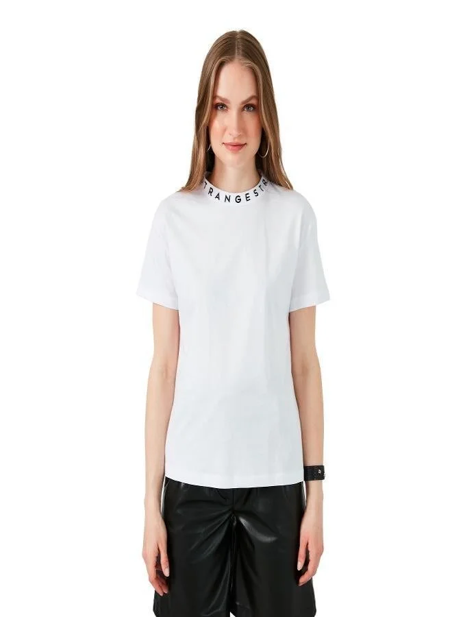 Lela Lela Collar Print Crew Neck Basic Knitted T-Shirt Women's T-Shirt 5864054