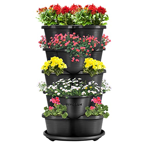 VIVOSUN 5 Tier Vertical Gardening Stackable Planter for Strawberries, Flowers, Herbs, Vegetables, Black - Image 1