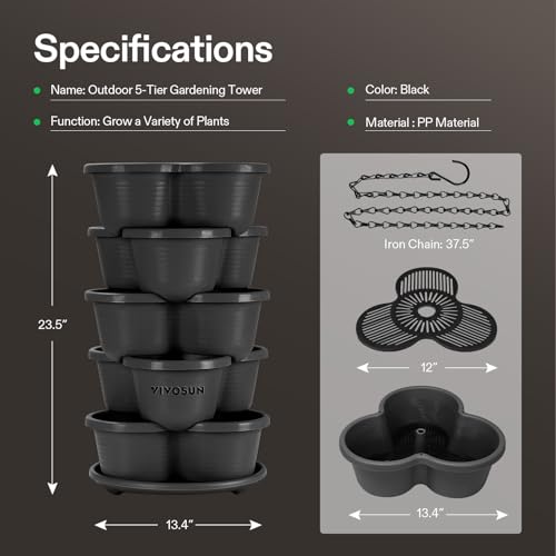 VIVOSUN 5 Tier Vertical Gardening Stackable Planter for Strawberries, Flowers, Herbs, Vegetables, Black - Image 5