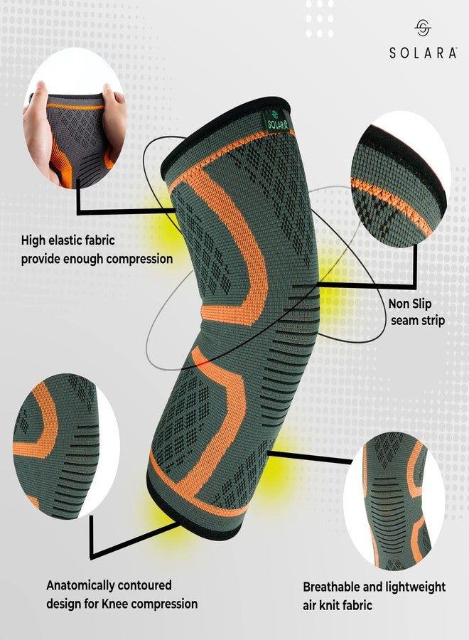 SOLARA Knee Cap for Men & Women, Support for Gym, Medical Grade Knee's Pads for Meniscus Tear, ACL, Arthritis, Knee Pain Relief, Knee Compression Sleeves - Orange (XL) - Image 2