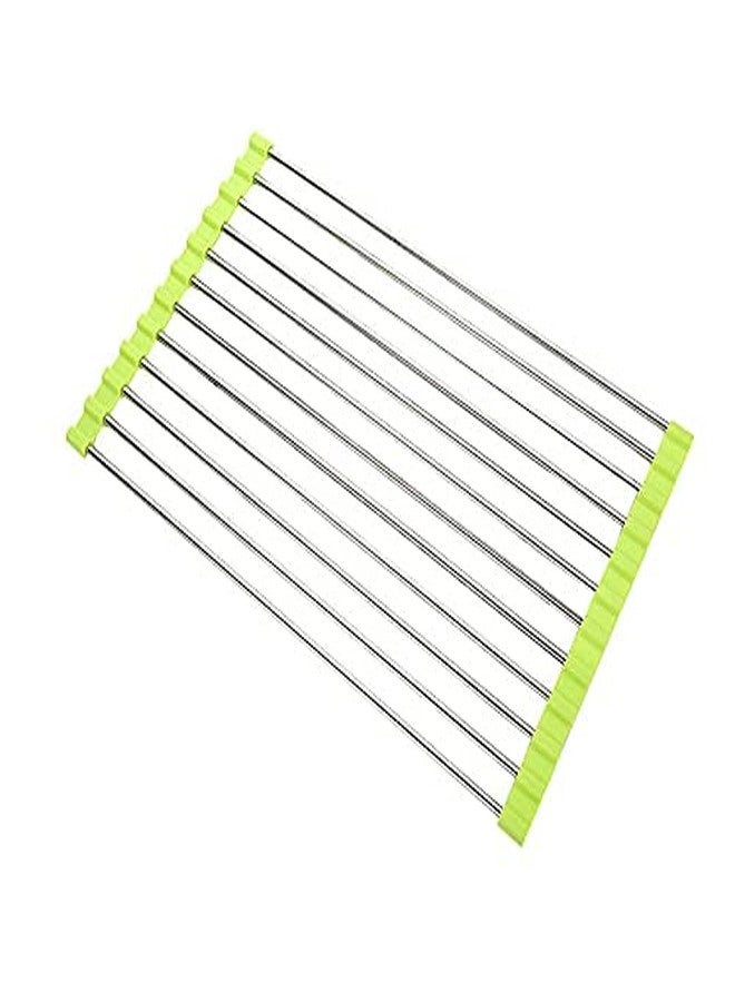 MYPS Big Size Multipurpose Roll-up Dish Drying Foldable Rack, Stainless Steel Kitchen Dish Rack Over Sink Mat - Parrot - Image 2