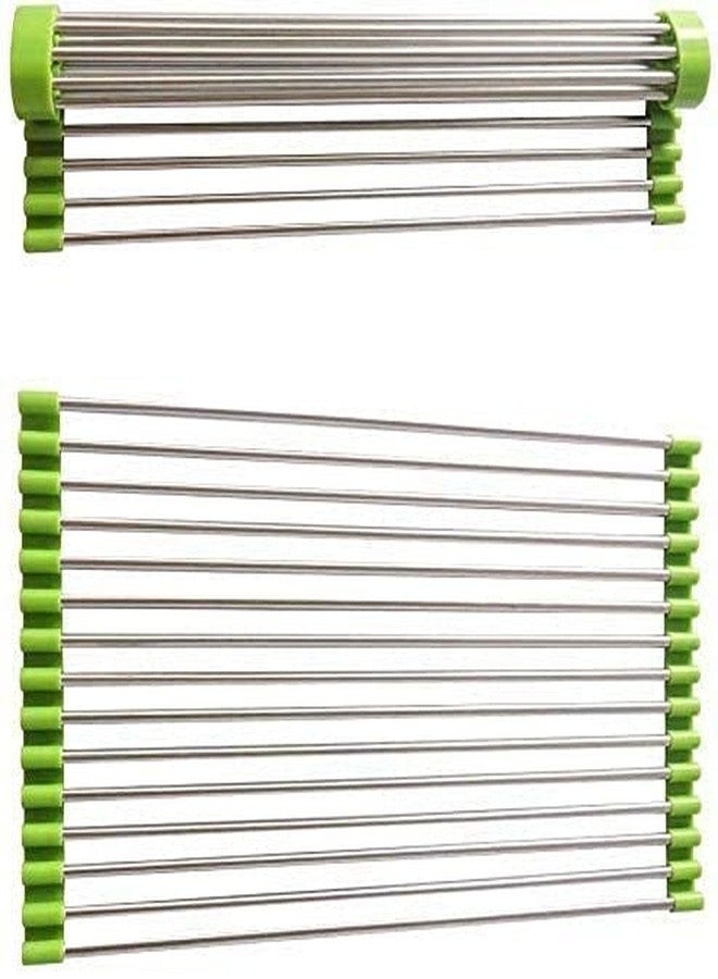 MYPS Big Size Multipurpose Roll-up Dish Drying Foldable Rack, Stainless Steel Kitchen Dish Rack Over Sink Mat - Parrot - Image 5