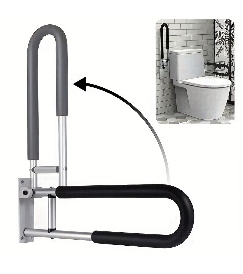 Adjustable Aluminum Alloy Toilet Safety Bar 23.6 Inch Bathroom Handrail for Elderly Postpartum Women Disabled People Durable Support Assistance Black - Image 1