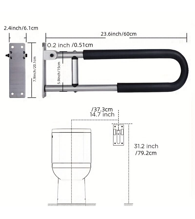 Adjustable Aluminum Alloy Toilet Safety Bar 23.6 Inch Bathroom Handrail for Elderly Postpartum Women Disabled People Durable Support Assistance Black - Image 3
