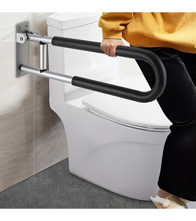 Adjustable Aluminum Alloy Toilet Safety Bar 23.6 Inch Bathroom Handrail for Elderly Postpartum Women Disabled People Durable Support Assistance Black - Image 2