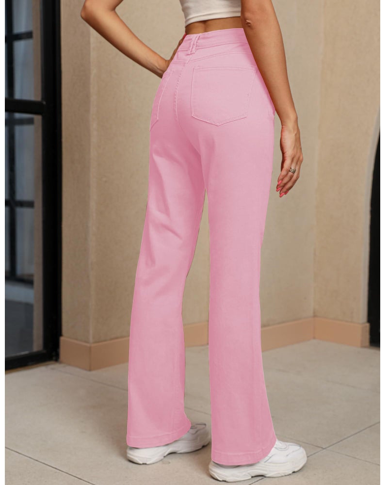 GRAPENT Womens Jeans Size 12 Plus Size High Waisted Flare Ripped Stretchy 70s Outfits Wide Leg Pants 14 Orchid Pink - Image 2