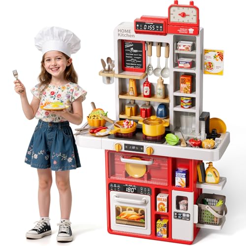 KIZONLY Kids Kitchen Set 88PCS Play Kitchen Set for Toddlers 35 Cooking StoveToys Accessories with Light and Sound Pretend Kitchen Toys Birthday Gifts Playset for Girls 1 2 3 4 5 Year Old - Image 1