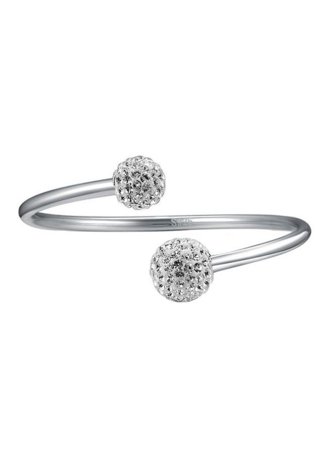 NIBEMINENT 925 Sterling Silver Rhinestone Studded Adjustable Cuff Bracelet  - Image 1