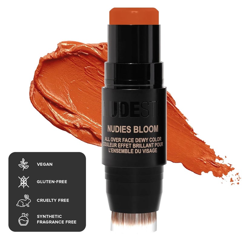 Nudestix Nudies Bloom Dewy and Radiant Cream Blush 3in1 All Over Face Colour For Cheeks Eyes and Lips wBlending Brush Rusty Rouge