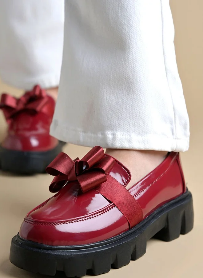 Shoetopia Shoetopia Women Maroon Loafers with Bow