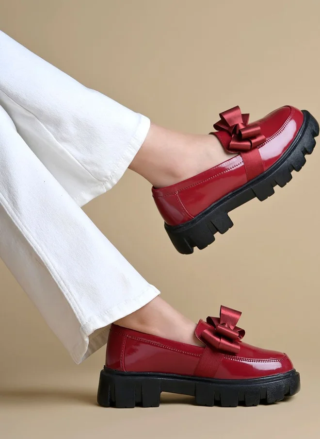 Shoetopia Shoetopia Women Maroon Loafers with Bow