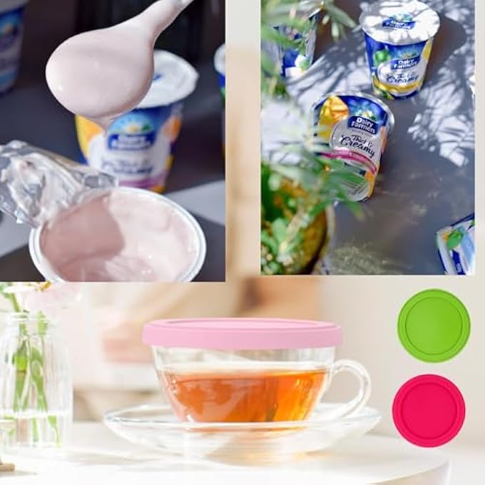 ريحني 4 قطع من أغطية أوعية الزبادي القابلة لإعادة الاستخدام، أغطية سيليكون مطاطية مصممة لتناسب أوعية الزبادي والكريمة القياسية - Image 3