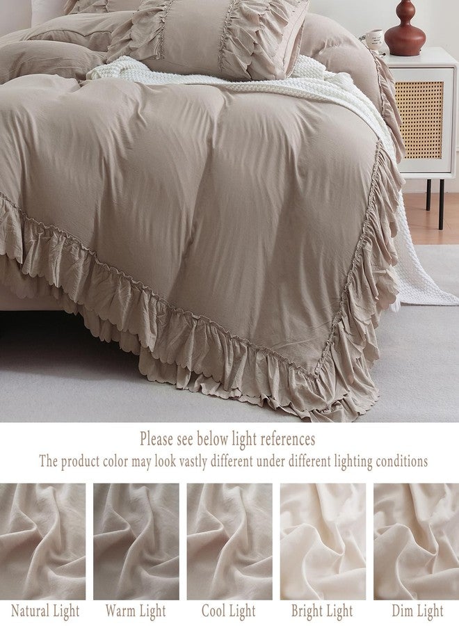 Herside Taupe Boho Ruffle Comforter Queen Size,Shabby Chic Ruffle Bedding Set,2 Layers Ruffles Fluffy Vintage Comforter Home Decor,Farmhouse 3 Pcs Microfiber Lightweight Quilt Set for Women Girls - Image 4