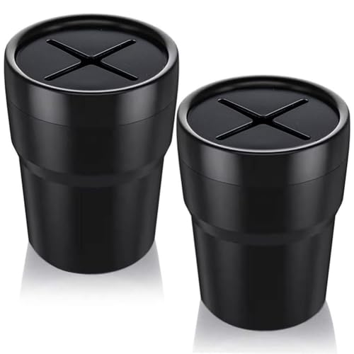 FIOTOK Car Trash Can with Lid Mini Auto Garbage Can Leakproof Vehicle Trash Bin Fits Cup Holder in Console or Door for Automotive Car Home Office Kitchen Dinning Room 2 Packs - Image 1