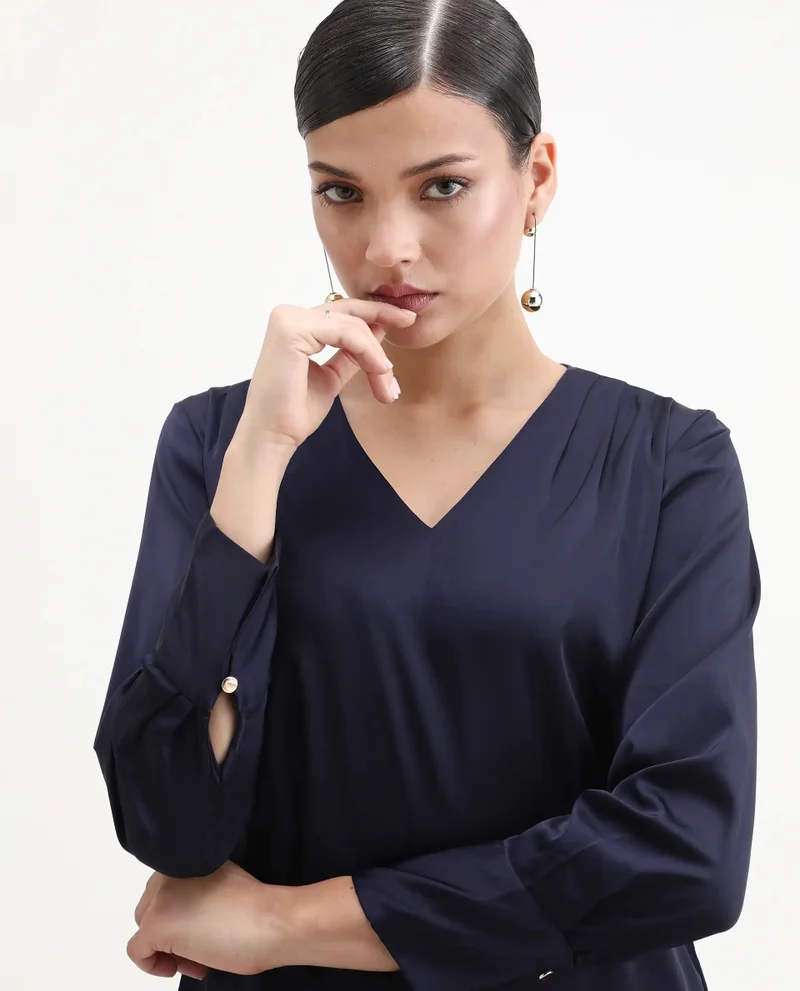 ريريزم بلوزة نسائية ساتان بياقة على شكل حرف
