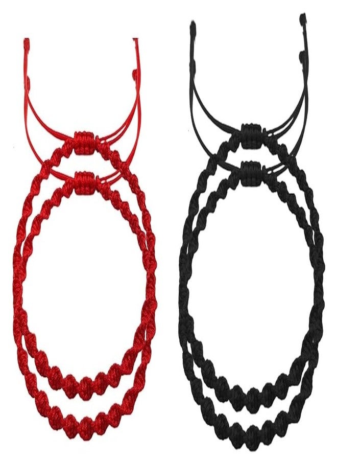 ARTIFICIAL TREE Latest Round Black & Red Knot Black Thread Anklet For Girls & Women | Nazar Battu | 4 PIECE (AT PAYAL 0004) - Image 1