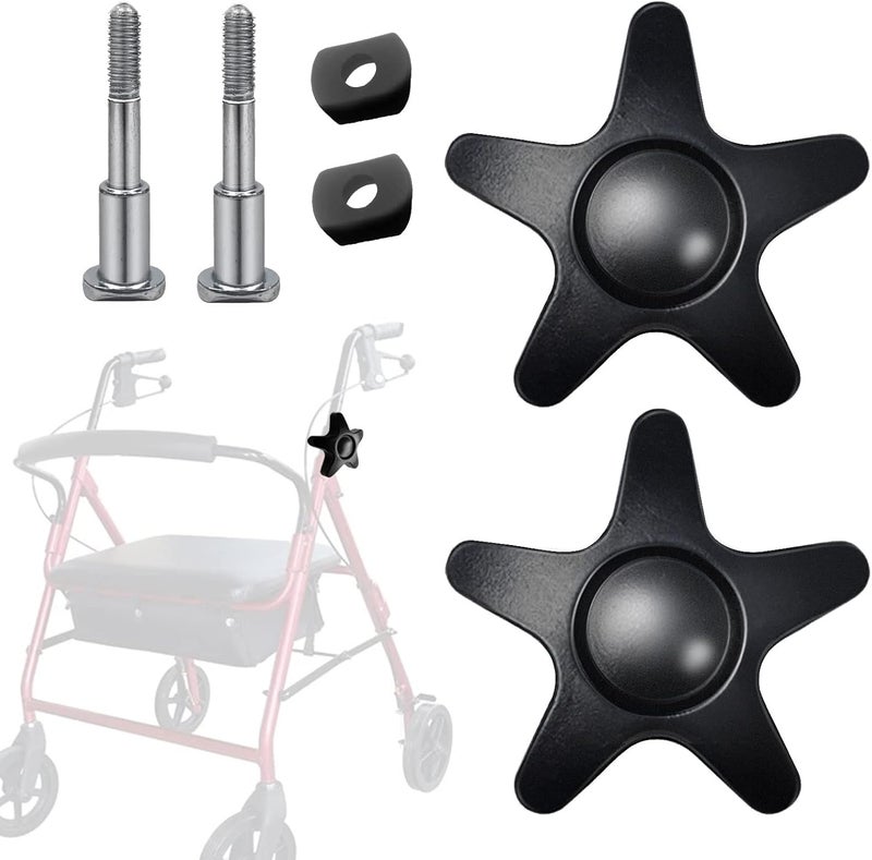 Pacify 2 Pack Replacement Adjustment Star Knobs for Rollator Walker Guardian Walker M6 T Bolt with Washers Platform Attachment for Walker - Image 1