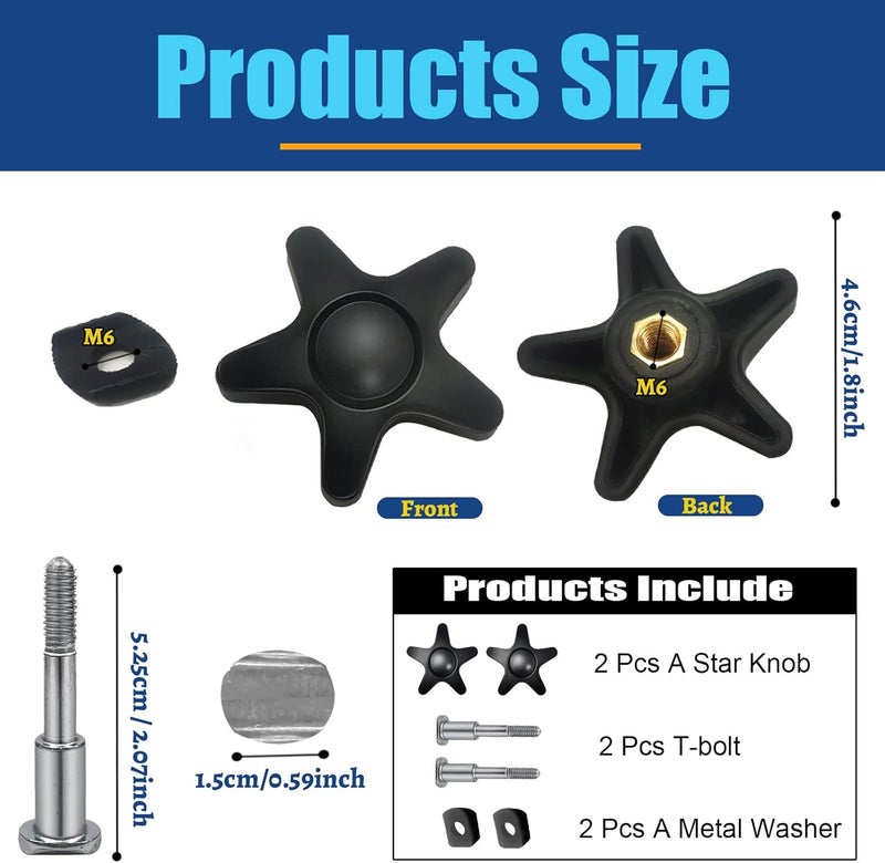 Pacify 2 Pack Replacement Adjustment Star Knobs for Rollator Walker Guardian Walker M6 T Bolt with Washers Platform Attachment for Walker - Image 2